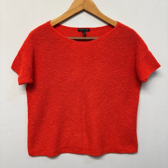 Eileen Fisher Short Sleeve Knit Sweater XXS 2XS Organic Cotton Linen C056 -13 - Picture 1 of 13